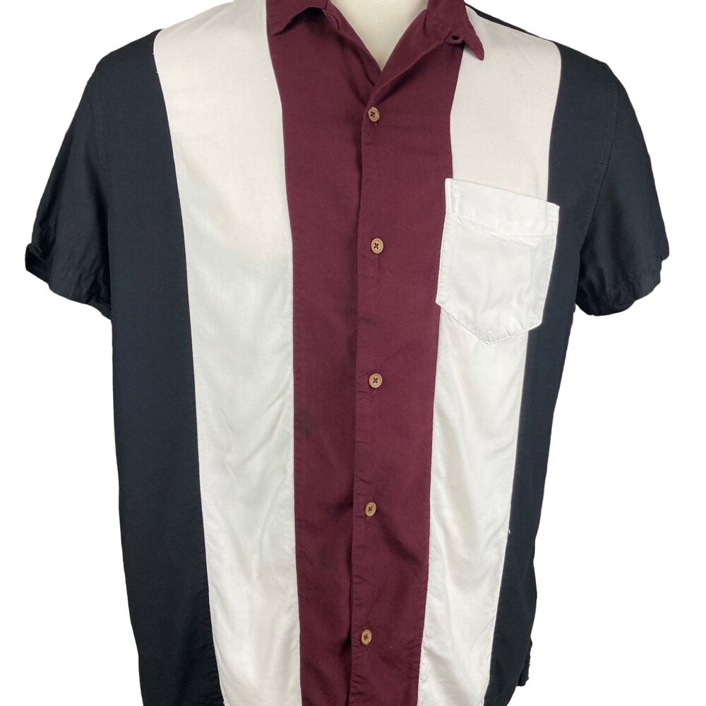 Aeropostale Resort Shirt Men L Maroon Black White Colorblock Button Up Bowling